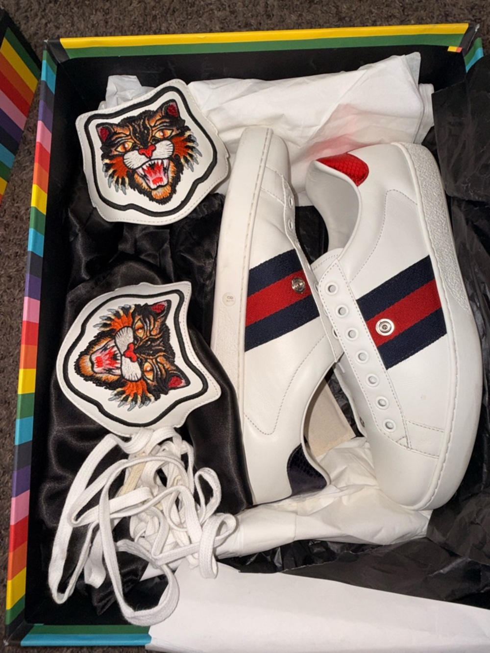 Gucci DIY FIT Sample Rare Ace Sneaker Detachable Tiger Patch preowned excellent